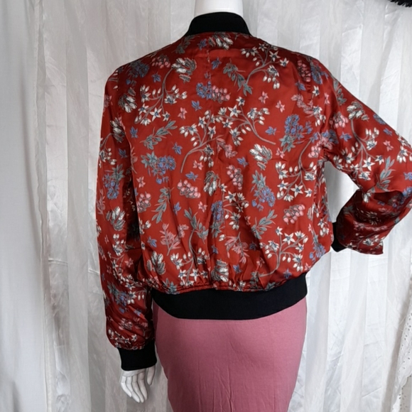 Floral Burgundy Lightweight Bomber Zipper Jacket - Picture 6 of 9